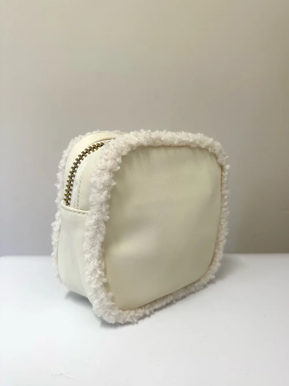 Stoney Clover Lane Cream Small Zip Pouch with Sherpa Trim